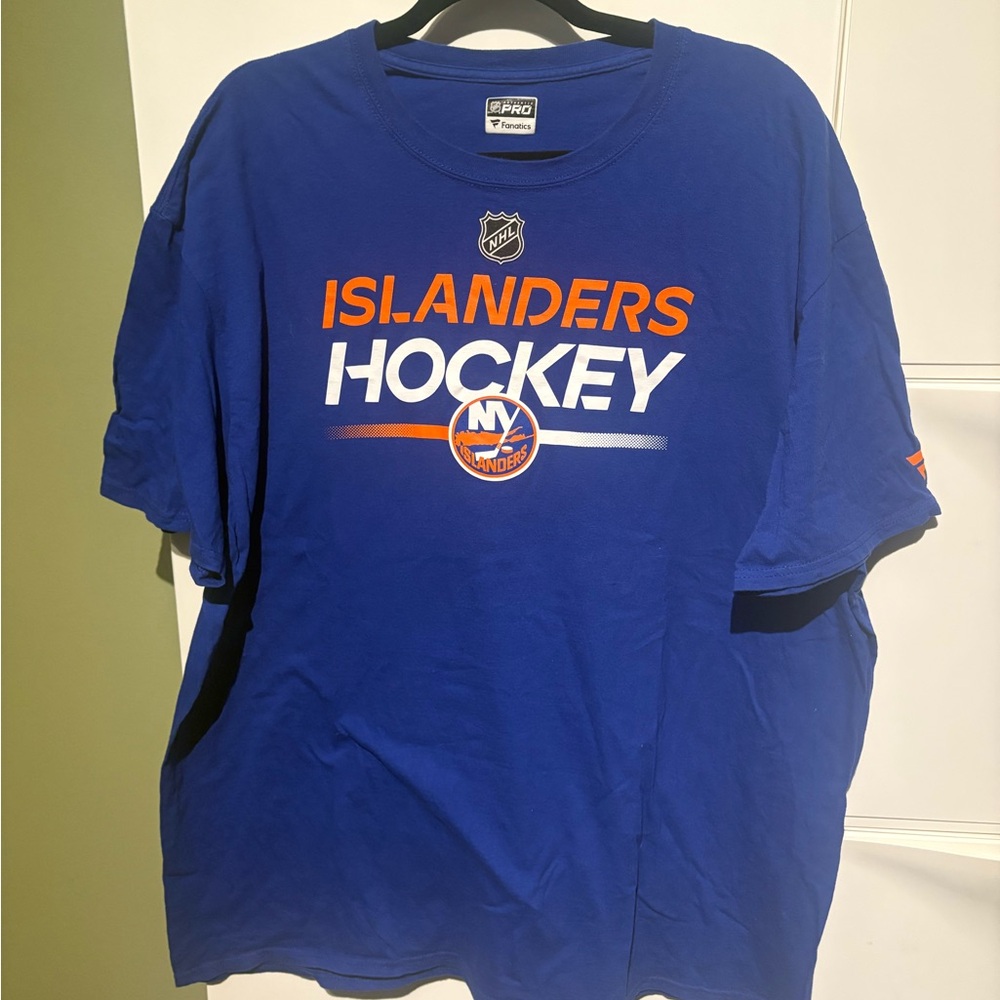 Fanatics Blue and Orange Islanders Hockey Tee